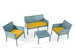 MITTU, https://konsimo.de/kollektion/mittu/ Terrassenmöbel-Set aus Polypropylen Sofa, 2x Stuhl, Couchtisch mint/gelb mint/gelb - Foto