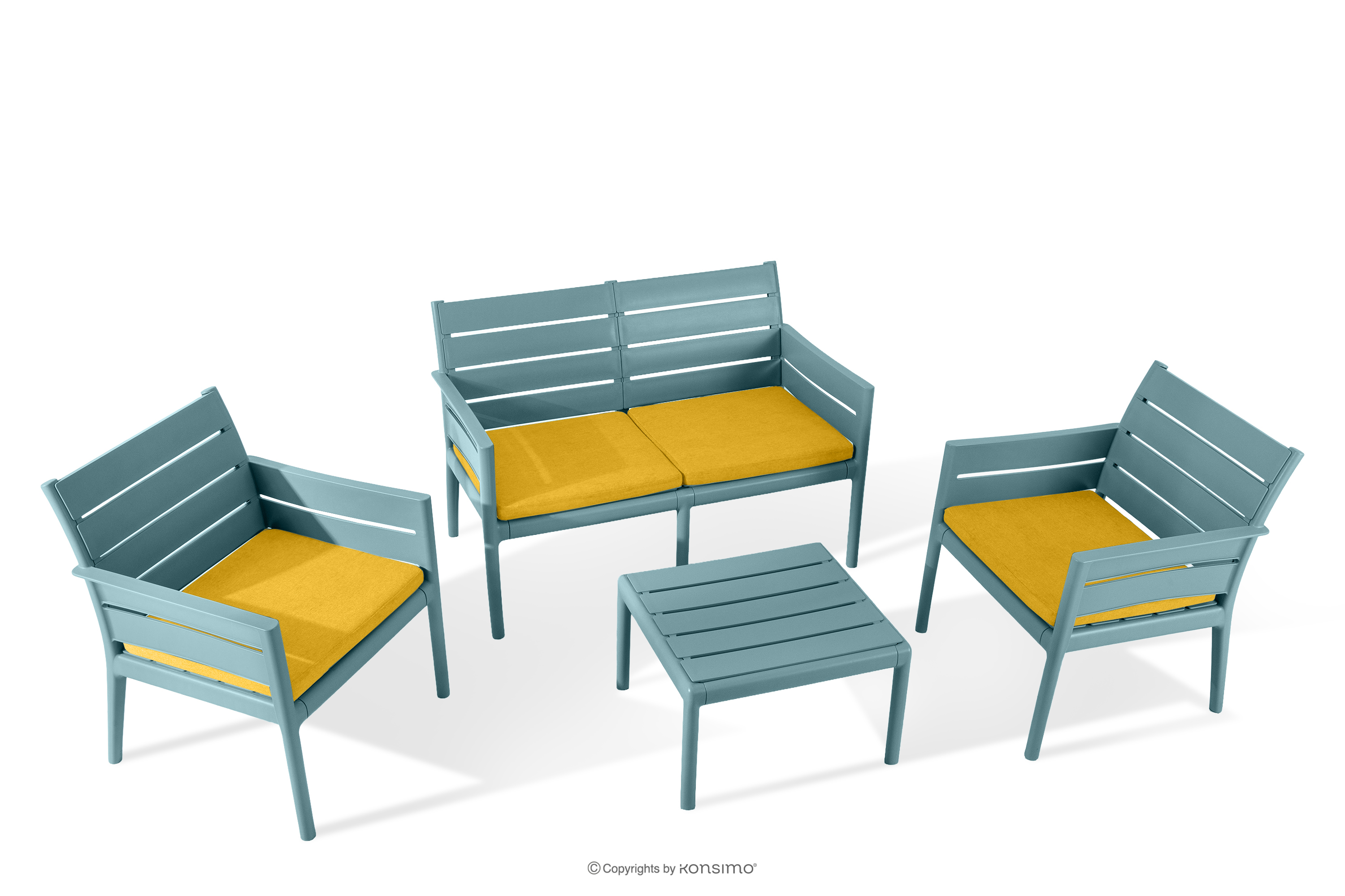 Terrassenmöbel-Set aus Polypropylen Sofa, 2x Stuhl, Couchtisch mint/gelb MITTU
