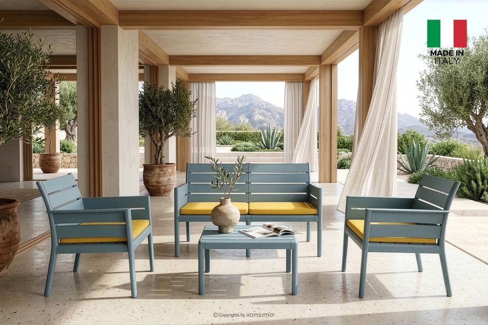 MITTU Terrassenmöbel-Set aus Polypropylen Sofa, 2x Stuhl, Couchtisch mint/gelb mint/gelb - Foto 1