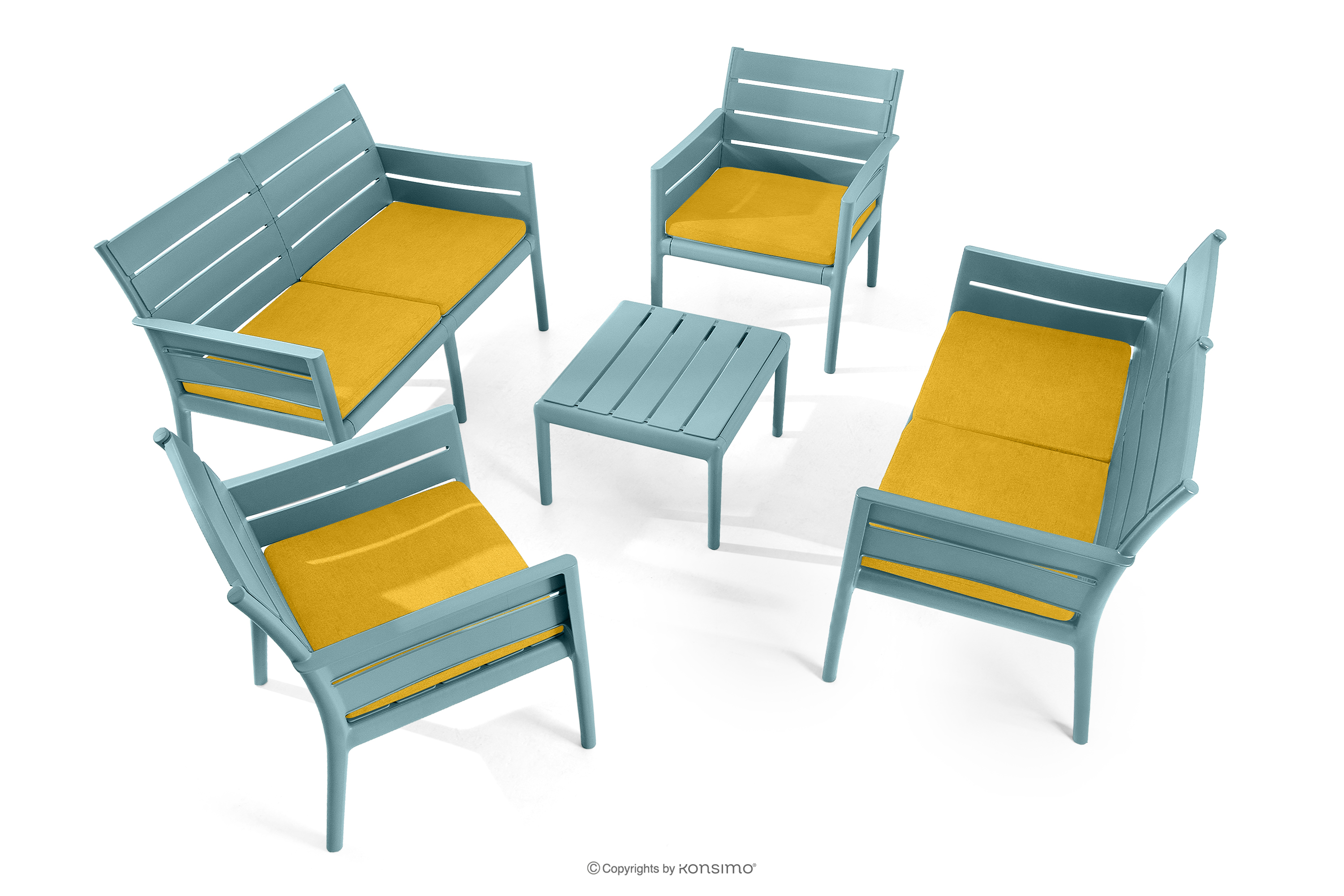 Terrassenmöbel-Set aus Polypropylen 2x Sofa, 2x Stuhl, Couchtisch in Mint/Gelb MITTU