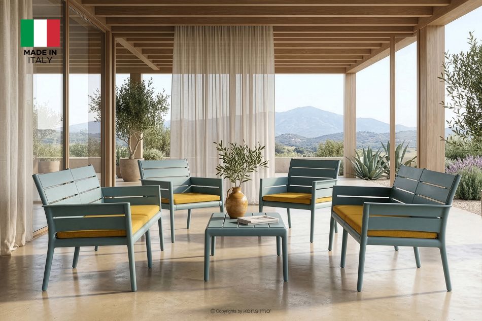 MITTU Terrassenmöbel-Set aus Polypropylen 2x Sofa, 2x Stuhl, Couchtisch in Mint/Gelb mint/gelb - Foto 1