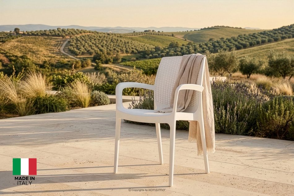 RANTU Gartenstuhl mit Armlehnen aus Polypropylen 4 tlg. weiß weiß - Foto 16