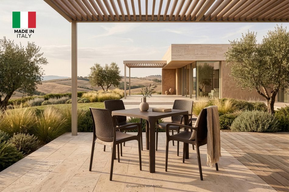 RANTU Gartenstuhl mit Armlehnen aus Polypropylen 4 tlg. braun braun - Foto 1