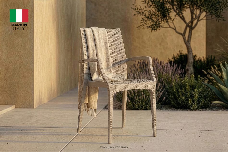 ETULI Moderner Gartenstuhl mit Armlehnen aus Polypropylen 4 tlg. beige beige - Foto 18