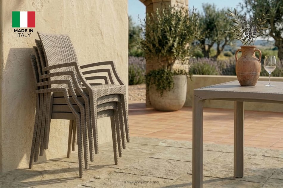 ETULI Moderner Gartenstuhl mit Armlehnen aus Polypropylen 4 tlg. beige beige - Foto 19