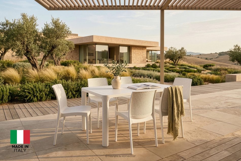 LEOPSI Gartentisch mit 6 Stühlen aus Polypropylen weiß weiß - Foto 1