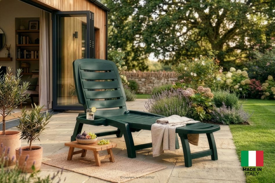 BURRA Verstellbare Terrassenliege mit Getränkehalter dunkelgrün dunkelgrün - Foto 1