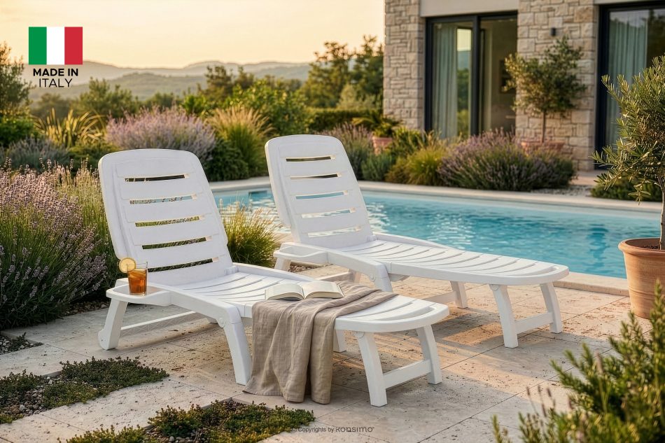 BURRA Verstellbare Gartenliege mit Getränkehalter 2 tlg. weiß weiß - Foto 21