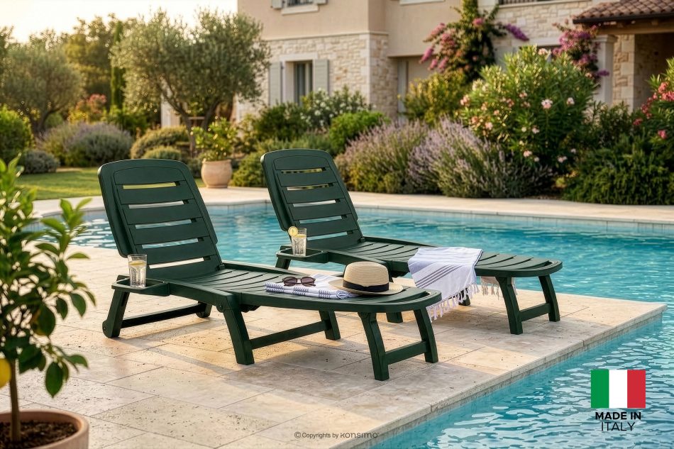BURRA Verstellbare Gartenliege mit Getränkehalter 2 tlg. dunkelgrün dunkelgrün - Foto 21