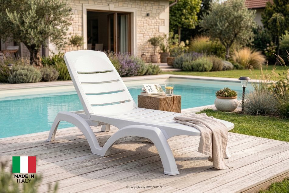 BATSI Hotel-Liegestuhl mit Stauraum und verstellbarer Rückenlehne weiß weiß - Foto 20