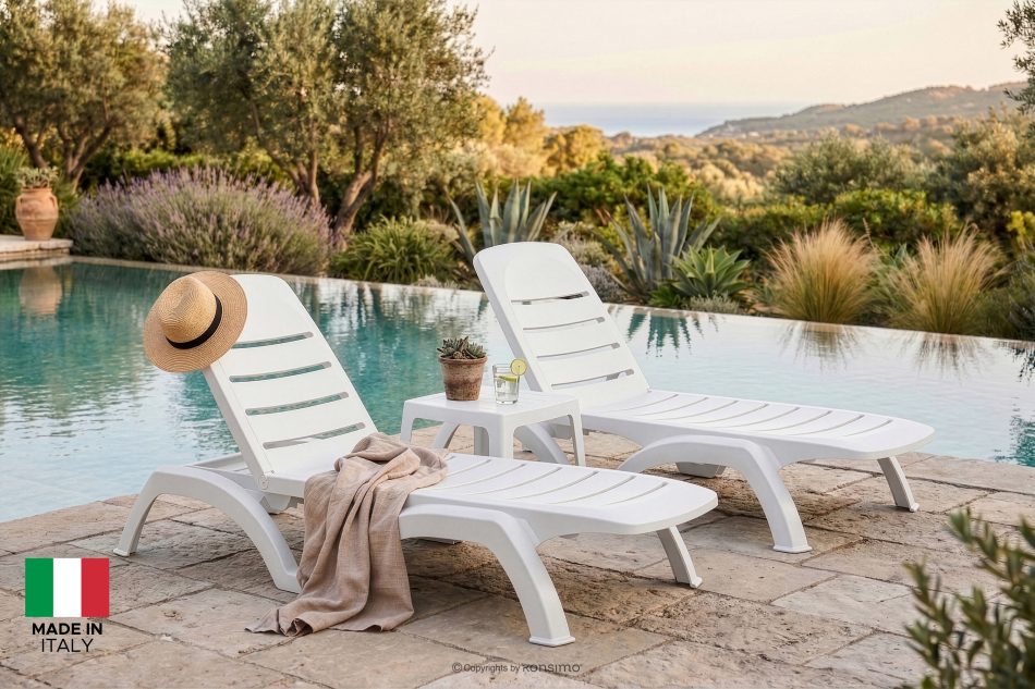 BATSI Hotel-Liegestuhl mit Stauraum und verstellbarer Rückenlehne weiß weiß - Foto 1