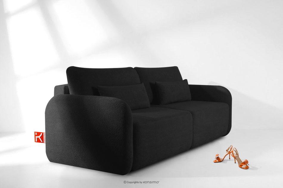 CALICO Dreisitziges, abgerundetes ausziehbares Schlafsofa aus Shaggy-Stoff in Anthrazit anthrazit - Foto 13