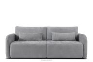 Dreisitzer-Sofa mit abgerundeter Form aus einem grauen Gewebestoff