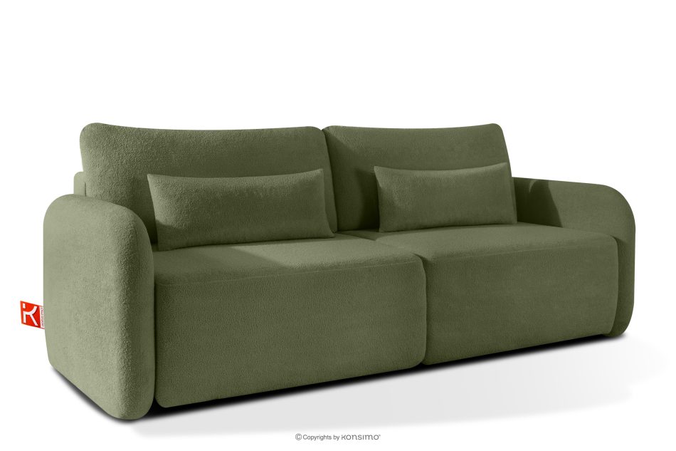 CALICO Dreisitziges, abgerundetes ausziehbares Schlafsofa aus olivgrünem Shaggy-Stoff olivgrün - Foto 2