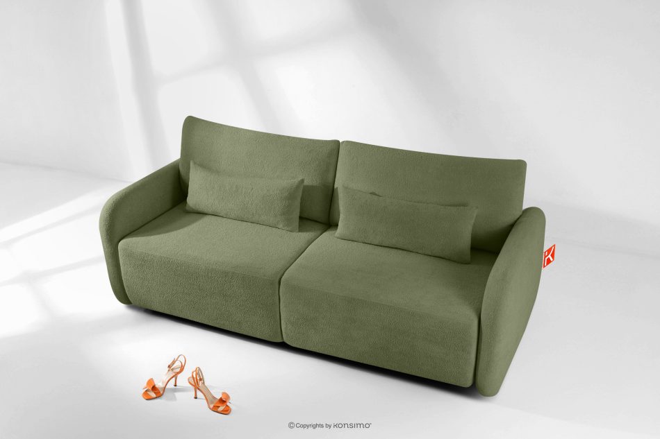 CALICO Dreisitziges, abgerundetes ausziehbares Schlafsofa aus olivgrünem Shaggy-Stoff olivgrün - Foto 1