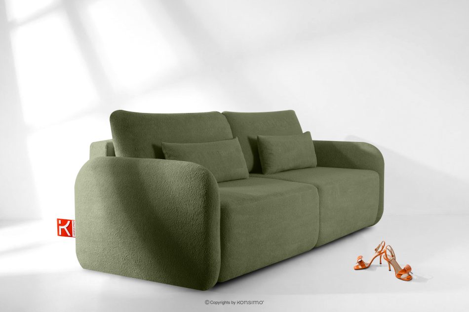 CALICO Dreisitziges, abgerundetes ausziehbares Schlafsofa aus olivgrünem Shaggy-Stoff olivgrün - Foto 13