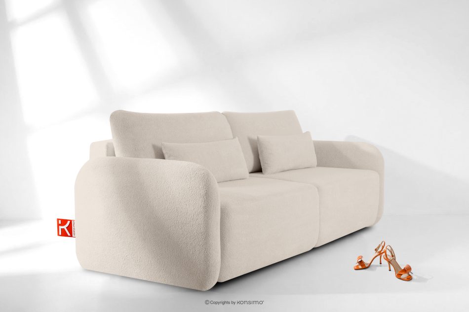 CALICO Dreisitziges ausziehbares Schlafsofa mit abgerundeten Ecken aus cremefarbenem Shaggy-Stoff cremefarben - Foto 13