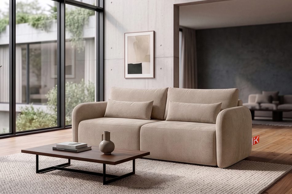 CALICO Dreisitzer-Sofa mit abgerundeter Form aus hellbeigem Gewebestoff hellbeige - Foto 14