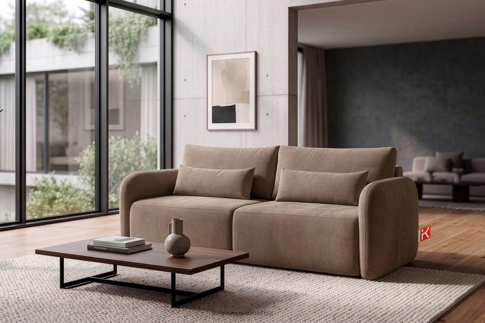 CALICO Dreisitzer-Sofa mit abgerundeter Form aus dunkelbeigem Gewebestoff dunkelbeige - Foto 14
