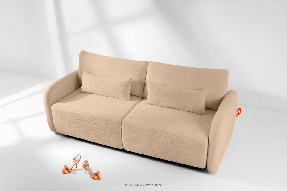 CALICO Dreisitziges ausziehbares Schlafsofa mit abgerundeten Ecken aus warmem, beigem Shaggy-Stoff warmes Beige - Foto 1