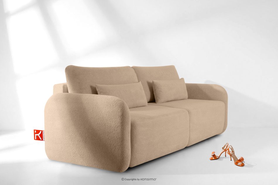 CALICO Dreisitziges ausziehbares Schlafsofa mit abgerundeten Ecken aus warmem, beigem Shaggy-Stoff warmes Beige - Foto 13