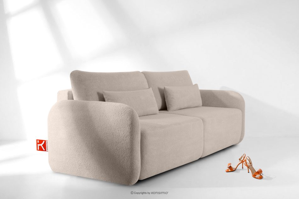 CALICO Dreisitziges ausziehbares Schlafsofa mit abgerundeten Ecken aus kühlem, beigem Shaggy-Stoff kühles Beige - Foto 13