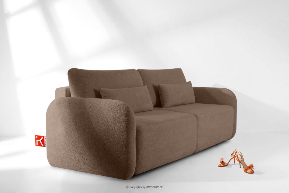 CALICO Dreisitziges, abgerundetes ausziehbares Schlafsofa aus braunem Shaggy-Stoff braun - Foto 13