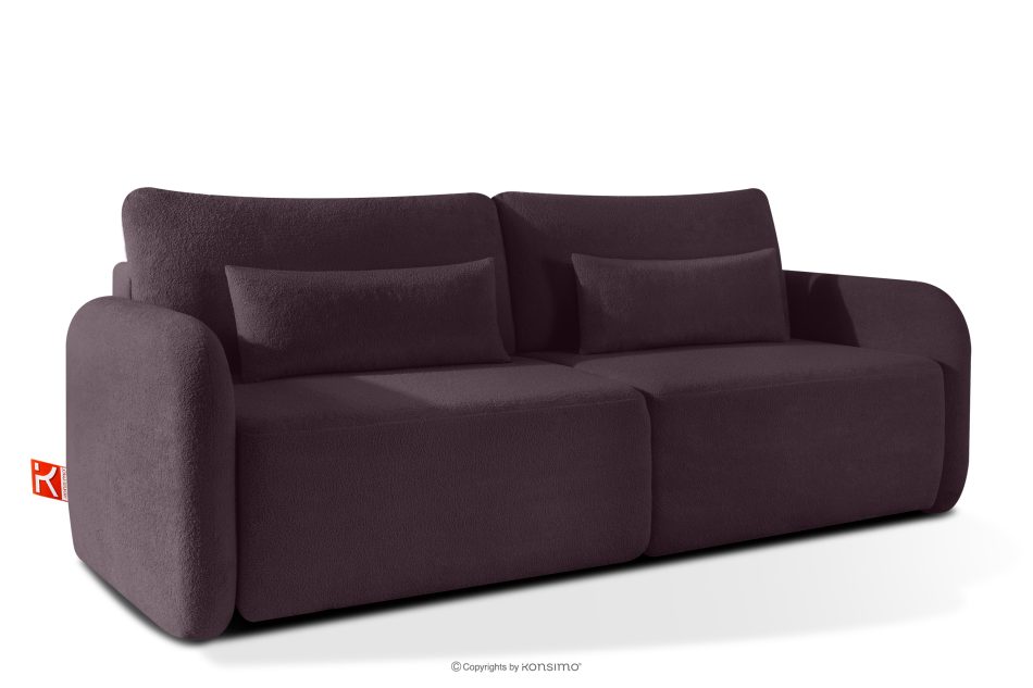 CALICO Dreisitziges, abgerundetes ausziehbares Schlafsofa aus dunkelpflaumenfarbenem Shaggy-Stoff dunkelpflaumenfarben - Foto 2