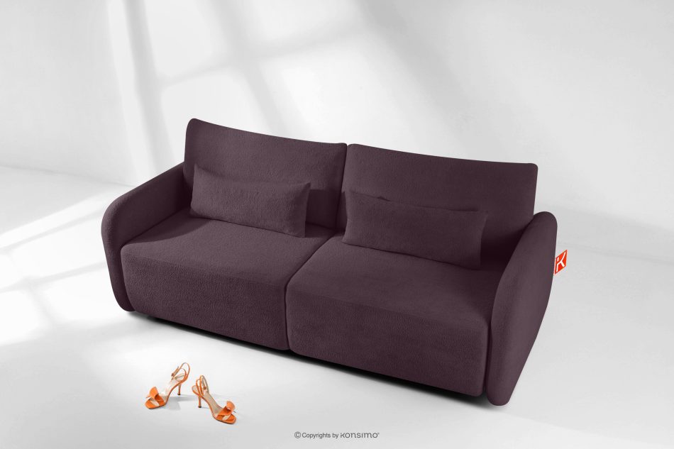 CALICO Dreisitziges, abgerundetes ausziehbares Schlafsofa aus dunkelpflaumenfarbenem Shaggy-Stoff dunkelpflaumenfarben - Foto 1