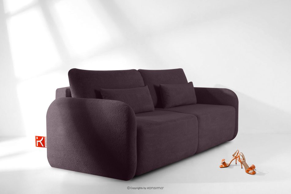 CALICO Dreisitziges, abgerundetes ausziehbares Schlafsofa aus dunkelpflaumenfarbenem Shaggy-Stoff dunkelpflaumenfarben - Foto 13
