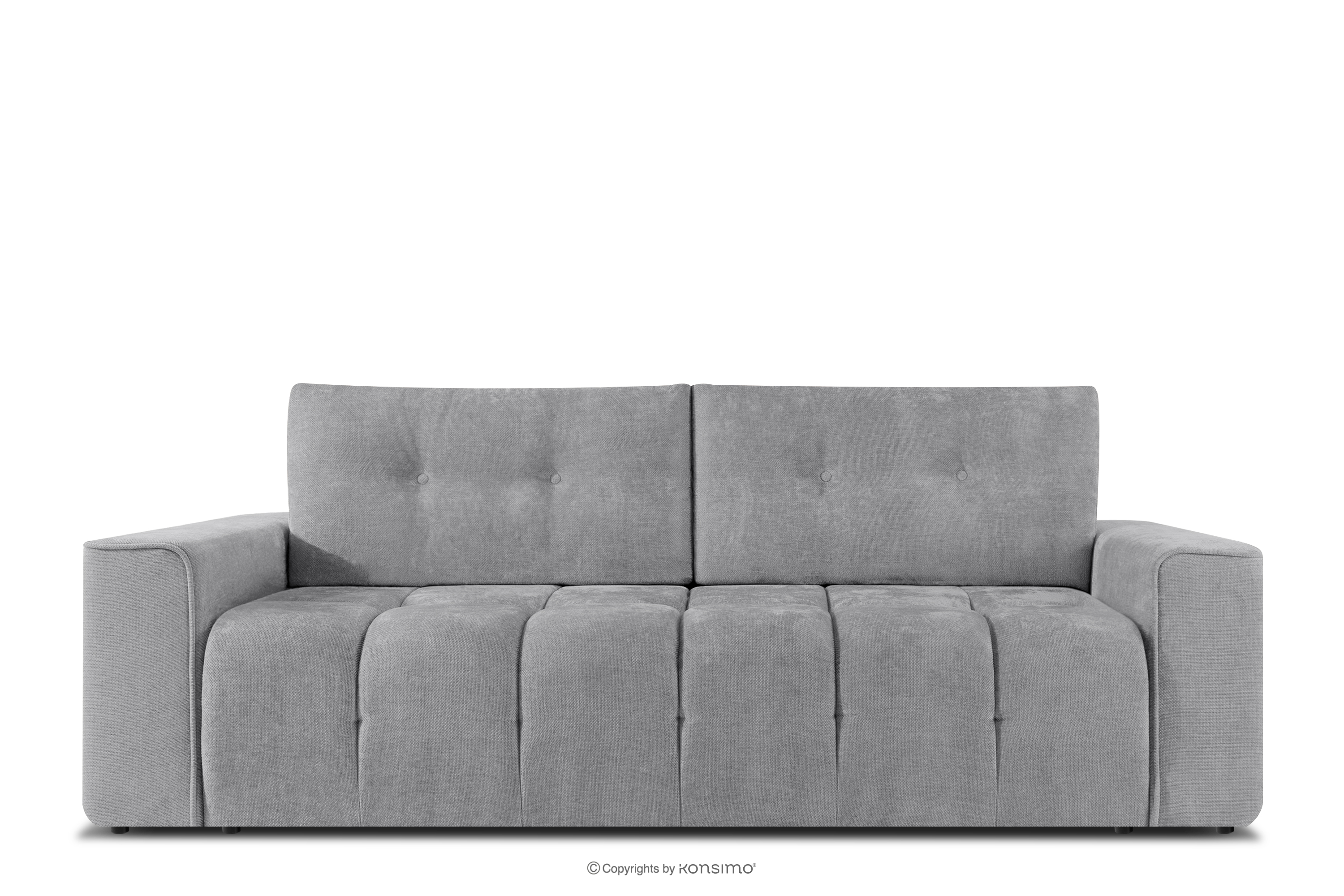 Gestepptes Dreisitzer-Schlafsofa ausziehbar in einem grauen Gewebestoff