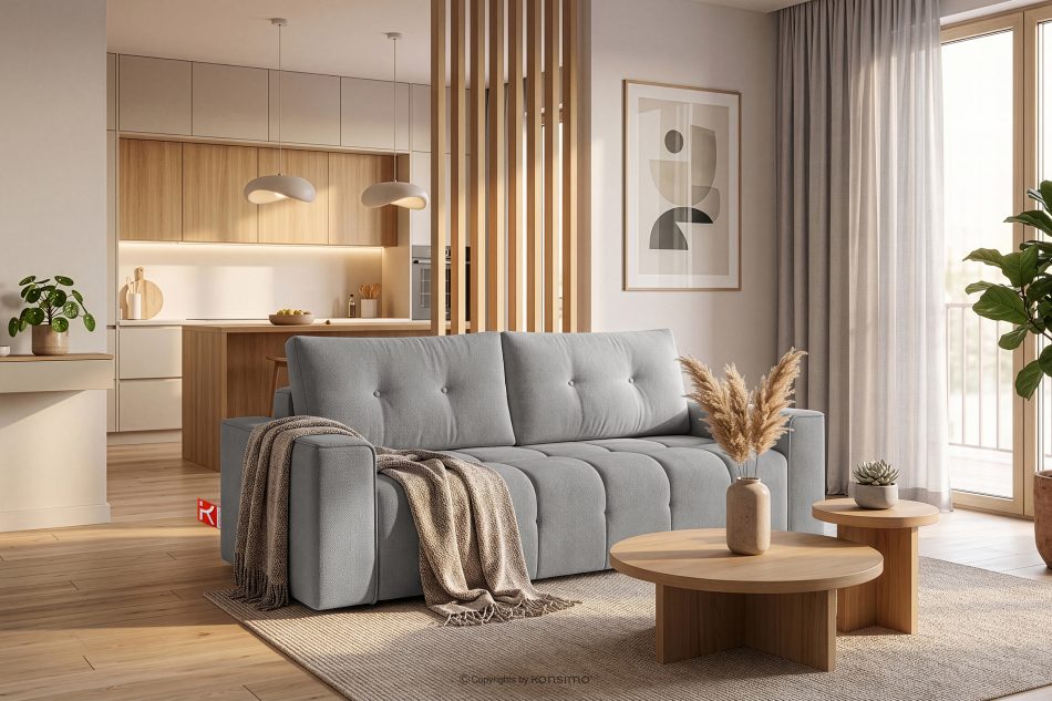 RUSA Gestepptes Dreisitzer-Schlafsofa ausziehbar in einem grauen Gewebestoff grau - Foto 18