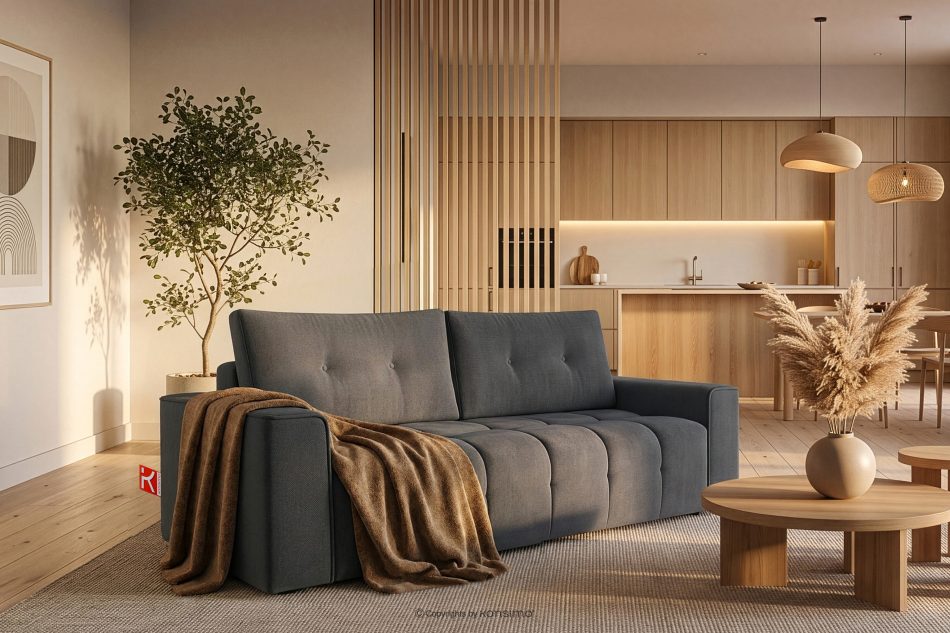 RUSA Gestepptes Dreisitzer-Schlafsofa ausziehbar in einem dunkelgrauen Gewebestoff dunkelgrau - Foto 18