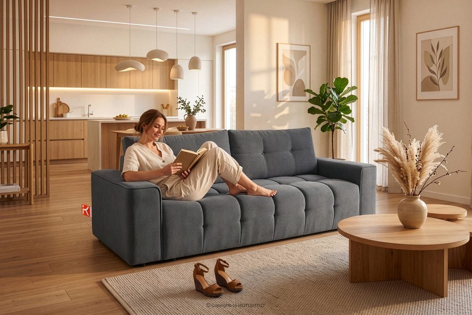 RUSA Gestepptes Dreisitzer-Schlafsofa ausziehbar in einem dunkelgrauen Gewebestoff dunkelgrau - Foto 20