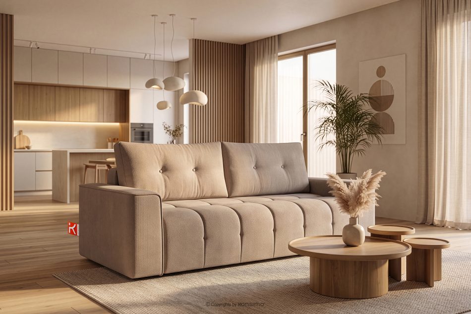 RUSA Gestepptes Dreisitzer-Schlafsofa ausziehbar in Gewebestoff in Hellbeige hellbeige - Foto 18