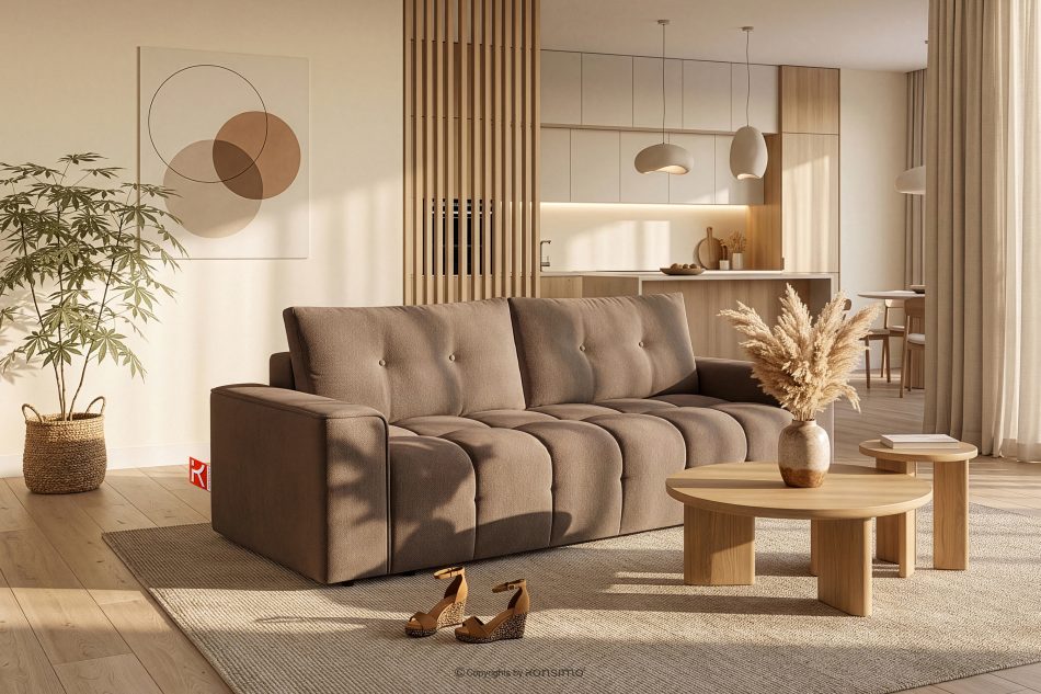 RUSA Gestepptes Dreisitzer-Schlafsofa ausziehbar in Gewebestoff in Dunkelbeige dunkelbeige - Foto 18