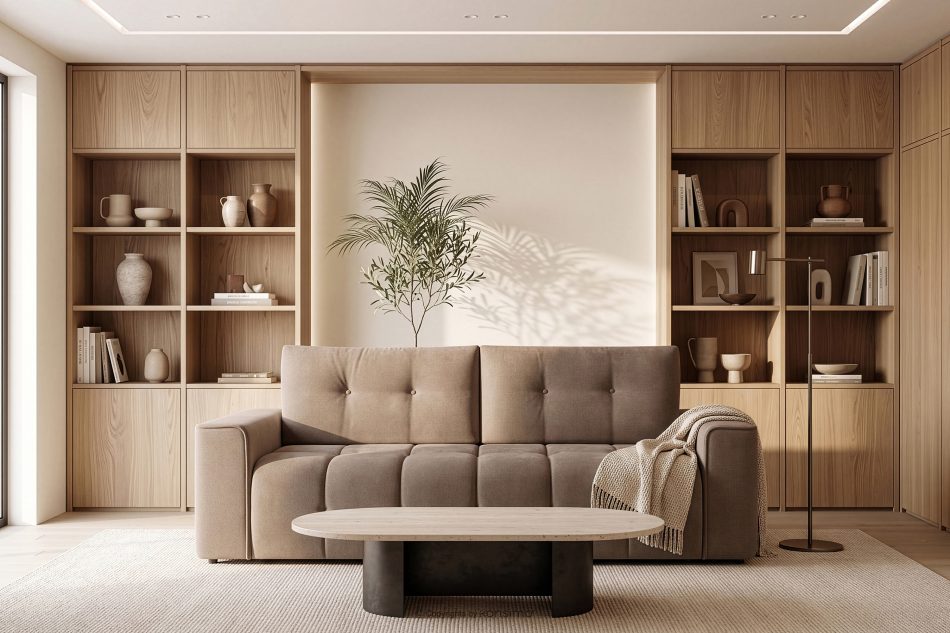 RUSA Gestepptes Dreisitzer-Schlafsofa ausziehbar in Gewebestoff in Dunkelbeige dunkelbeige - Foto 19