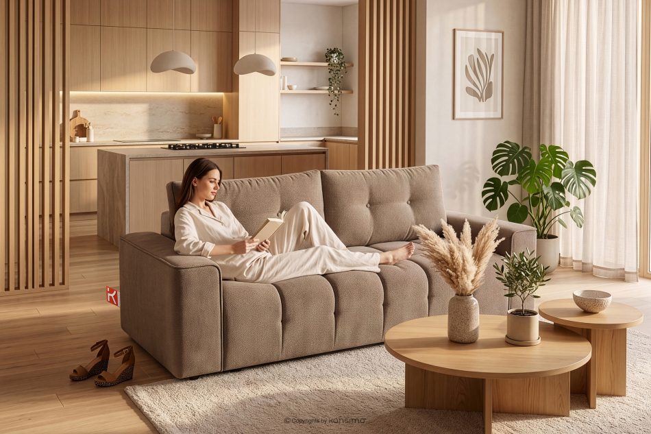RUSA Gestepptes Dreisitzer-Schlafsofa ausziehbar in Gewebestoff in Dunkelbeige dunkelbeige - Foto 20
