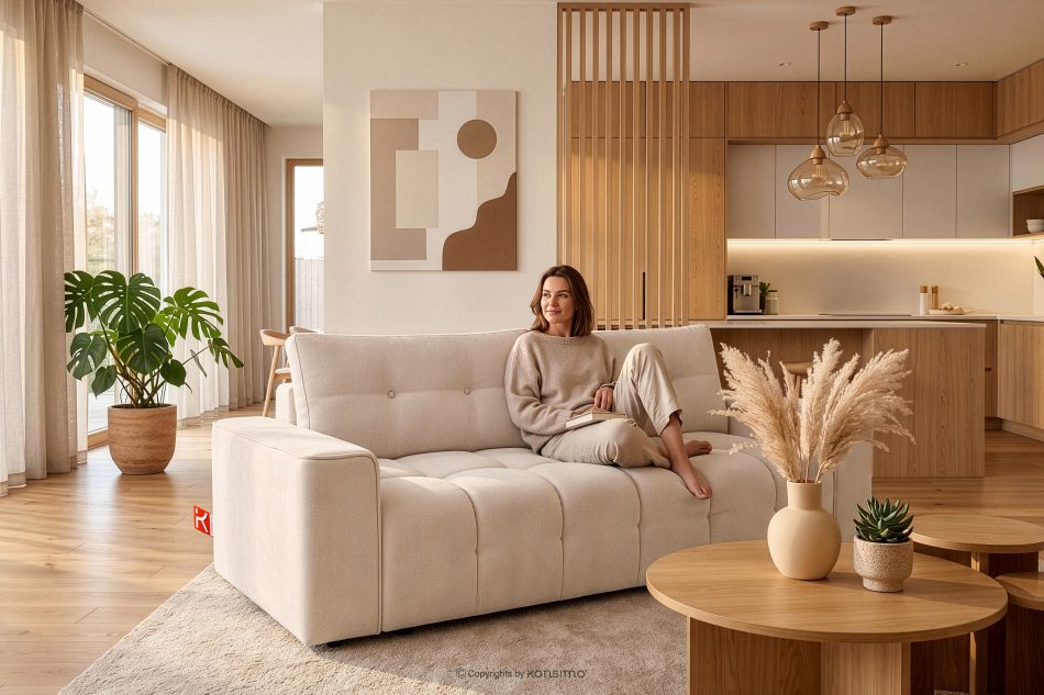RUSA Gestepptes Dreisitzer-Schlafsofa ausziehbar in Gewebestoff in Ecru ecru - Foto 20