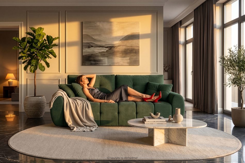 HELLA Gestepptes Dreisitzer-Sofa mit Schlaffunktion aus grünem Gewebestoff grün - Foto 17