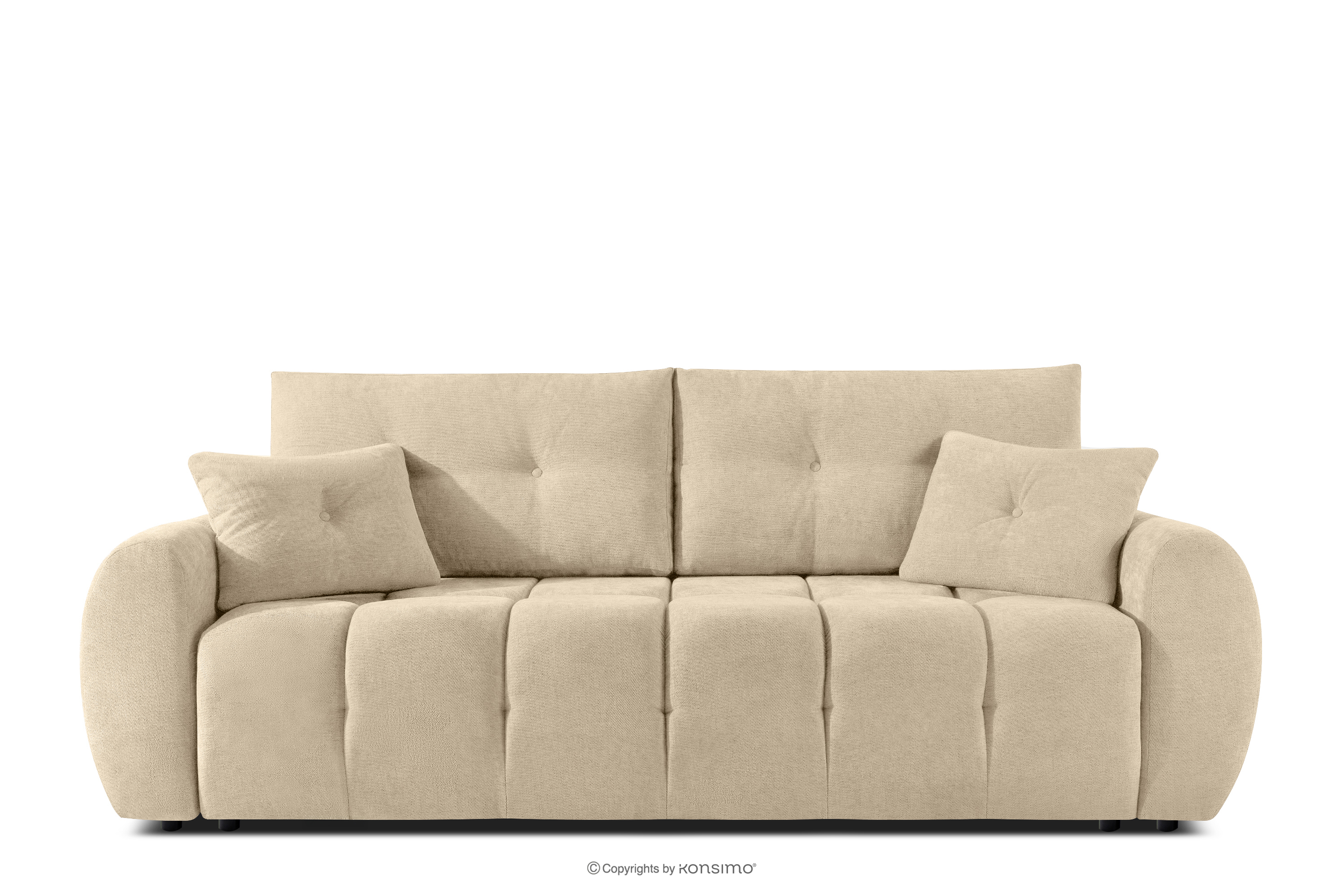 Gestepptes Dreisitzer-Sofa mit Schlaffunktion aus Gewebestoff in Dunkelcreme