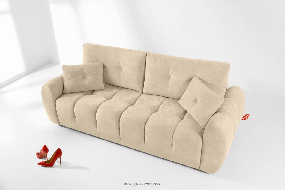 HELLA Gestepptes Dreisitzer-Sofa mit Schlaffunktion aus Gewebestoff in Dunkelcreme dunkelcremefarben - Foto 1
