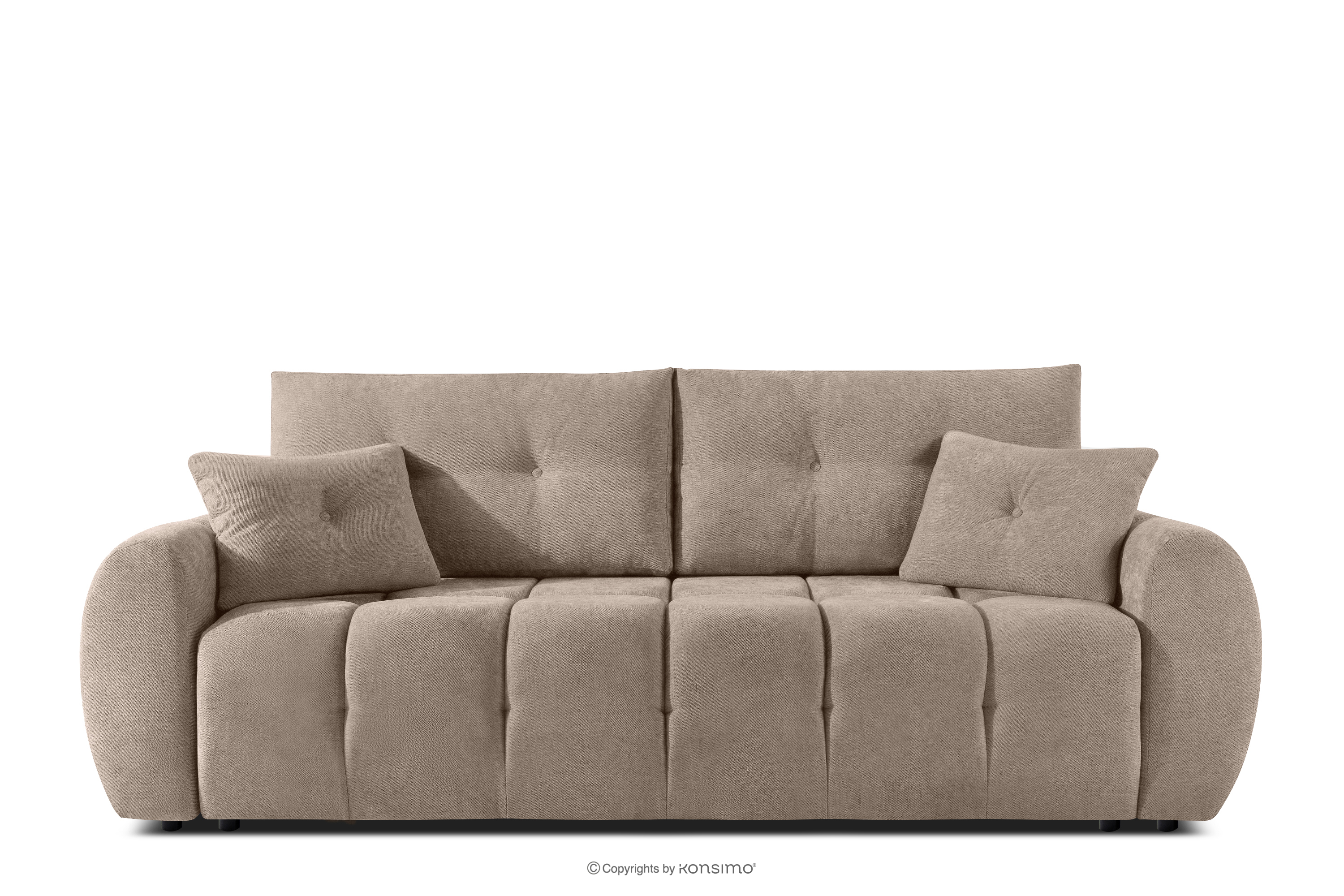 Gestepptes Dreisitzer-Sofa mit Schlaffunktion aus Gewebestoff in Hellbraun