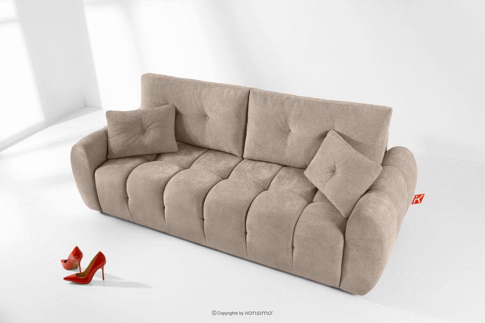 HELLA Gestepptes Dreisitzer-Sofa mit Schlaffunktion aus Gewebestoff in Hellbraun hellbraun - Foto 1