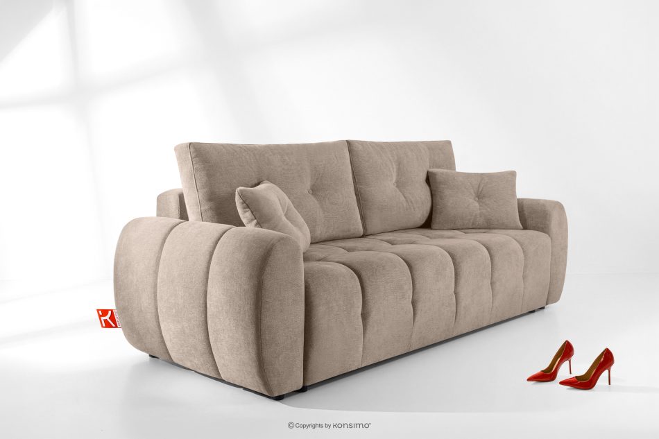 HELLA Gestepptes Dreisitzer-Sofa mit Schlaffunktion aus Gewebestoff in Hellbraun hellbraun - Foto 15