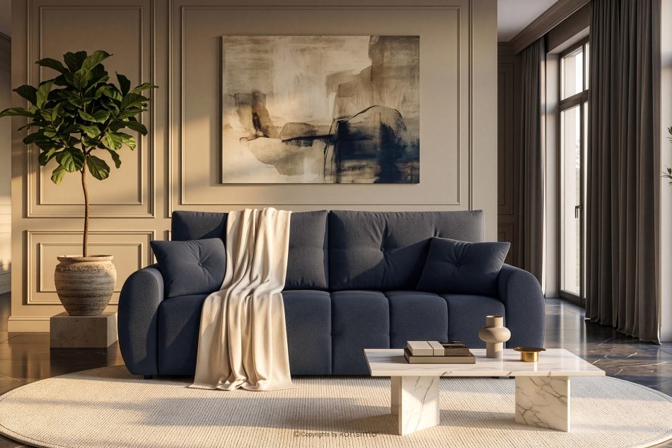 HELLA Gestepptes Dreisitzer-Sofa mit Schlaffunktion aus Gewebestoff in Dunkelblau dunkles Marineblau - Foto 16