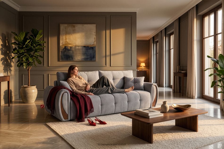 NILO Dreisitzer-Sofa mit Steppung aus grauem Gewebestoff grau - Foto 18