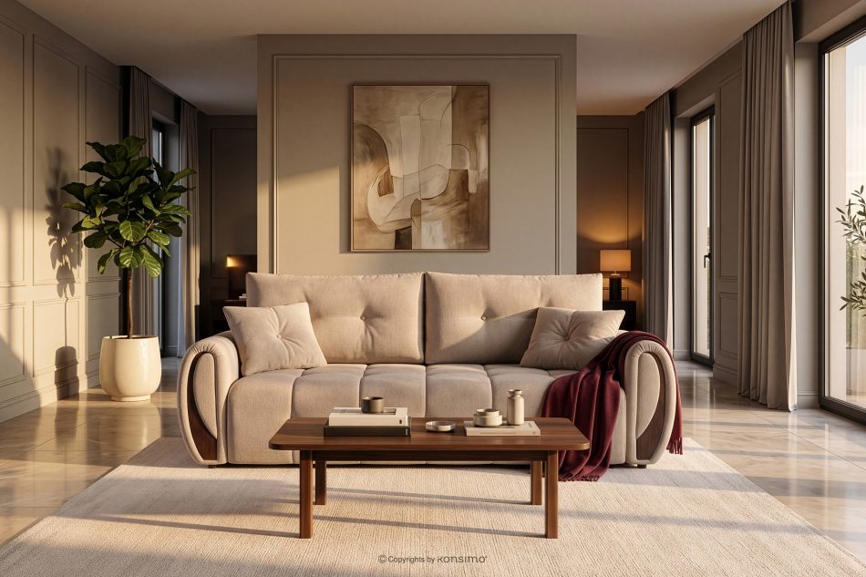 NILO Dreisitzer-Sofa mit Steppung aus Gewebestoff in Hellbeige hellbeige - Foto 17