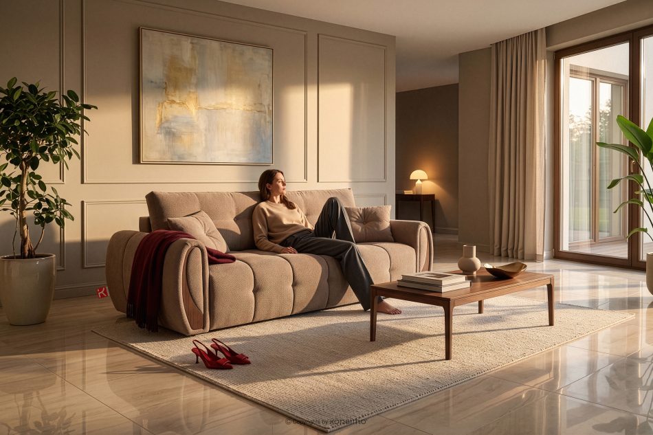 NILO Dreisitzer-Sofa mit Steppung aus Gewebestoff in Hellbeige hellbeige - Foto 18