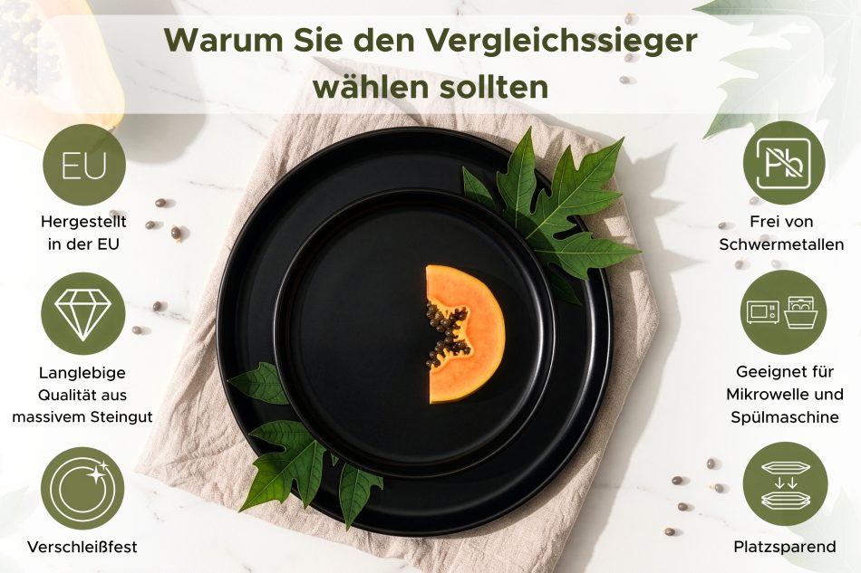 VICTO Modernes Tafelservice 6-Personen-Set (18 tlg.) Schwarz matt schwarz/matt - Foto 9